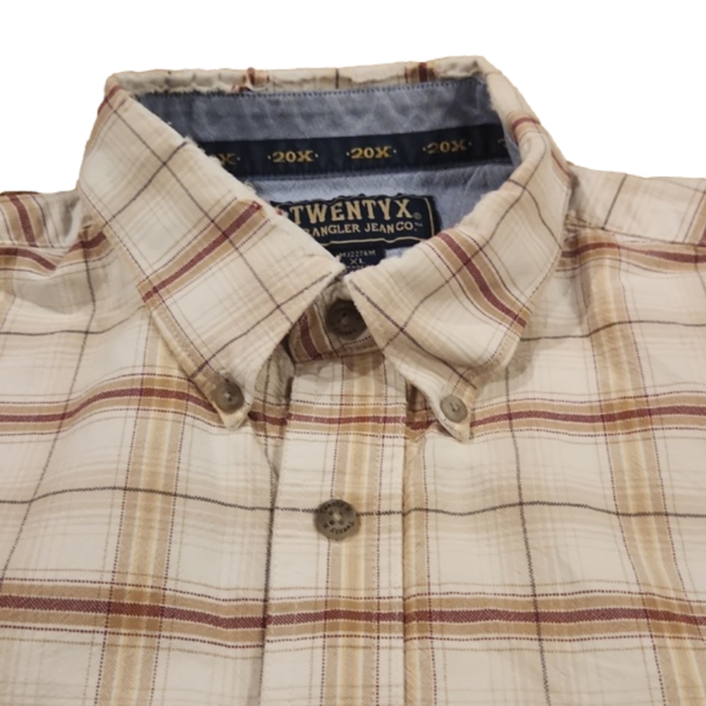 Twenty X By Wrangler Cream & Brown Plaid Western Button-Up - Picture 2 of 9
